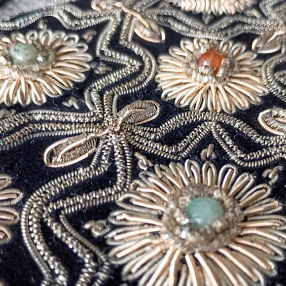 Vintage Beaded Black Gold Embroidered Floral Crossbody Bag Boho Evening Purse - Picture 3 of 6